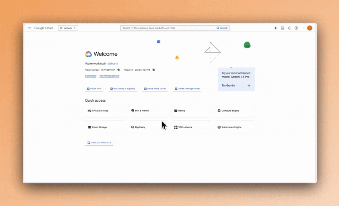Selecting or creating a project in Google Cloud Console