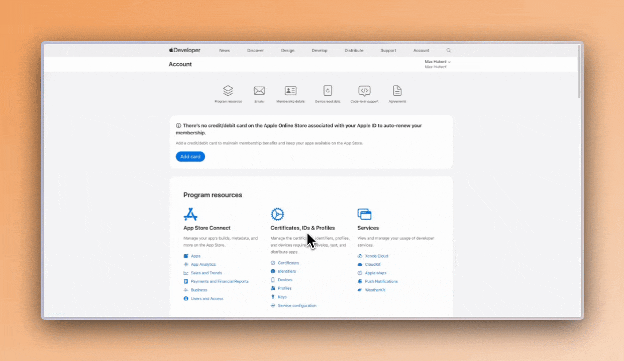 Generating a p8 key in the Apple Developer portal