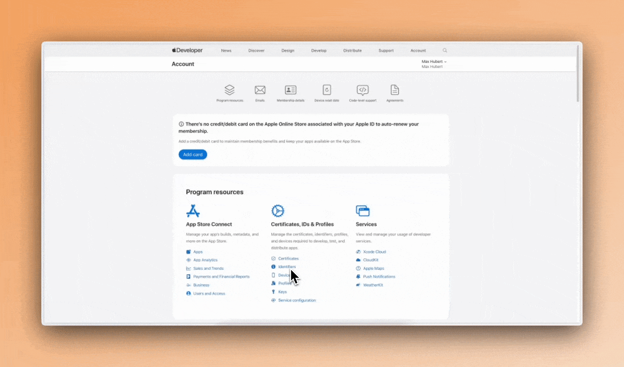 Enabling the Sign in with Apple capability on an App ID in the Apple Developer portal